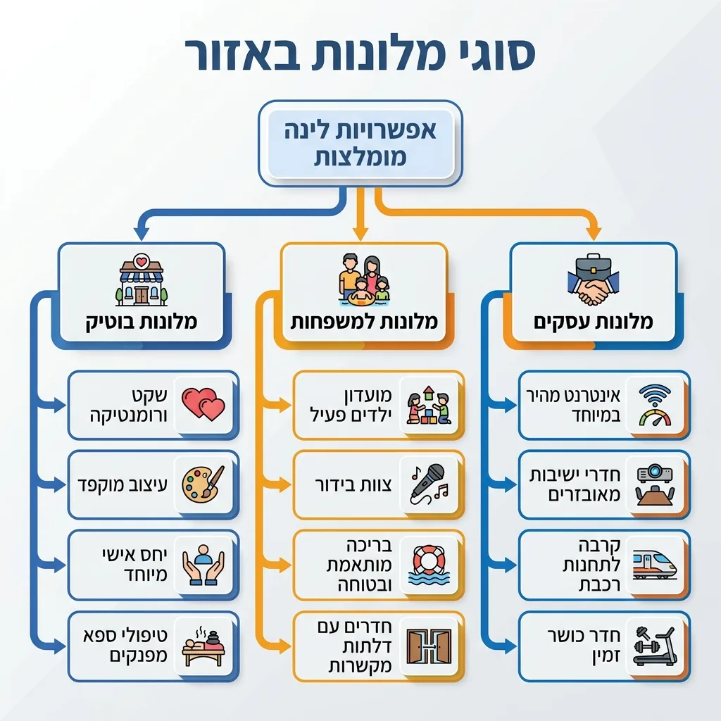 אינפוגרפיקה — סוגי מלונות באזור: אפשרויות לינה מומלצות