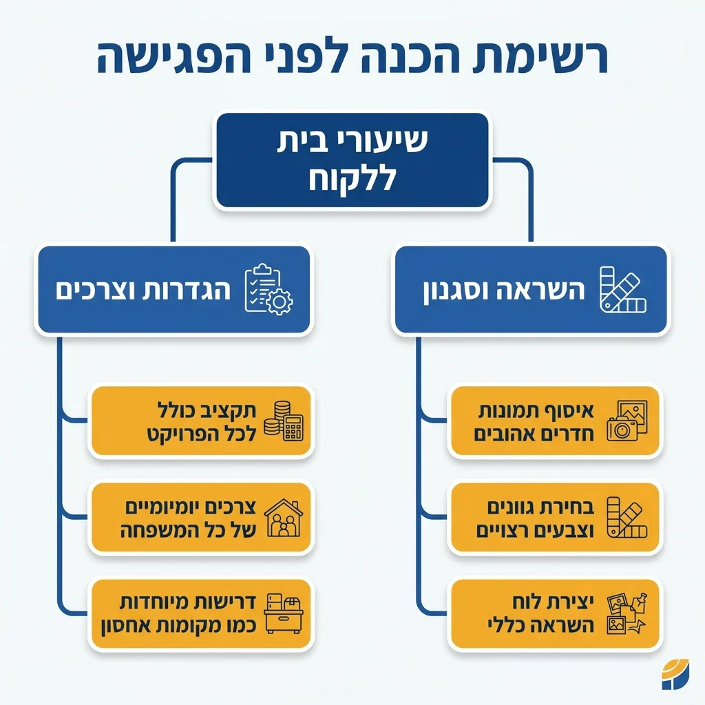אינפוגרפיקה — רשימת הכנה לפני הפגישה: שיעורי בית ללקוח